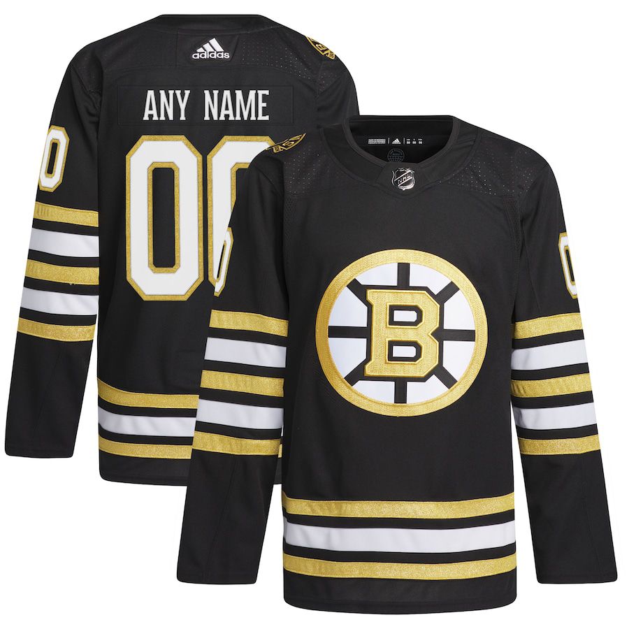 Men Boston Bruins adidas Black 100th Anniversary Primegreen Authentic Custom NHL Jersey->customized nhl jersey->Custom Jersey